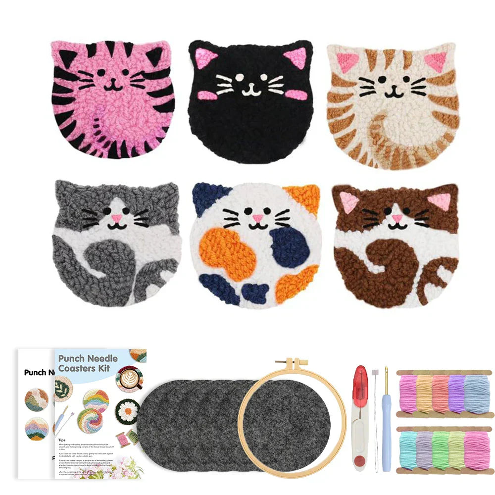 Cat Coaster Set - Punch Needle Kit