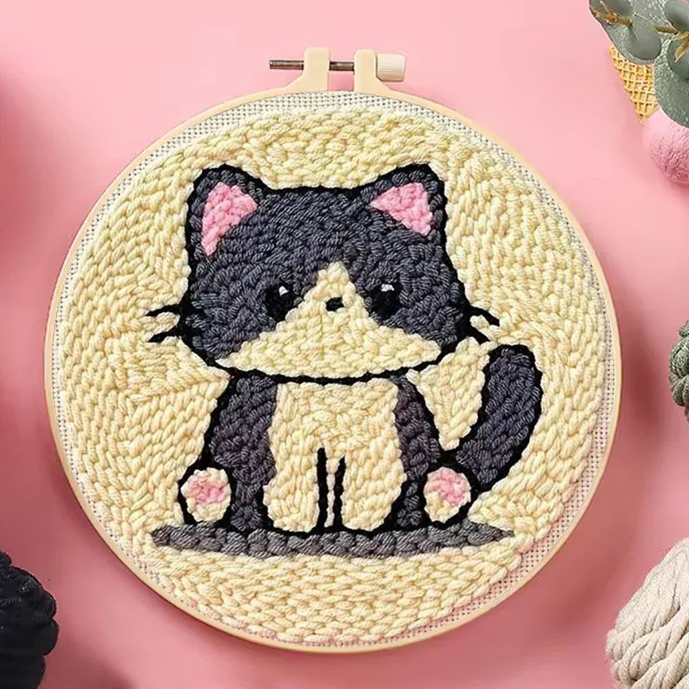 Cat Design Hoop Yarn - Punch Needle Kit