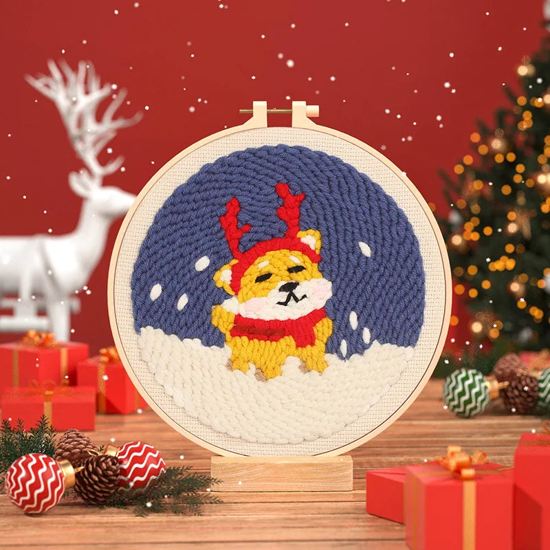 Corgi Reindeer Christmas - Punch Needle Kit