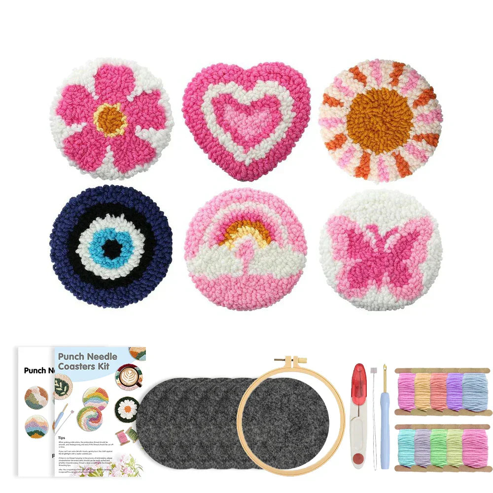 Floral Coaster Set - Punch Needle Kit