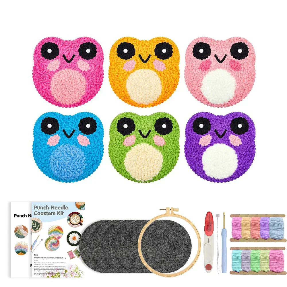 Frog Tufted Coasters - Punch Needle Kit