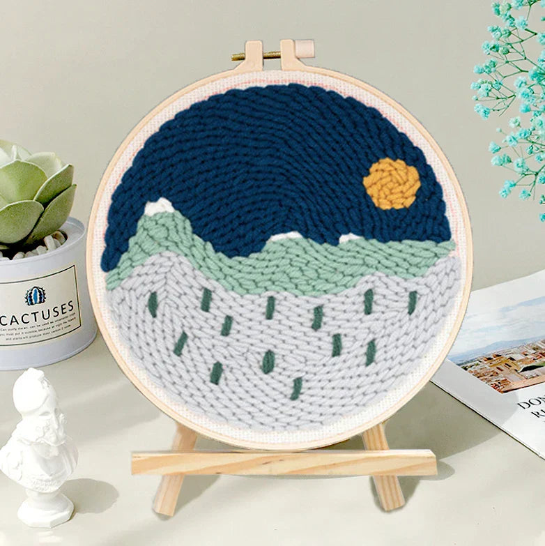 Landscape Embroidery Yarn Hoop - Punch Needle Kit