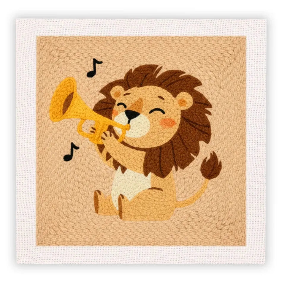 Lion Cub Trumpet Playing - Punch Needle Kit
