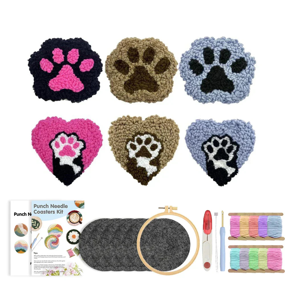 Paw Print Coasters - Punch Needle Kit