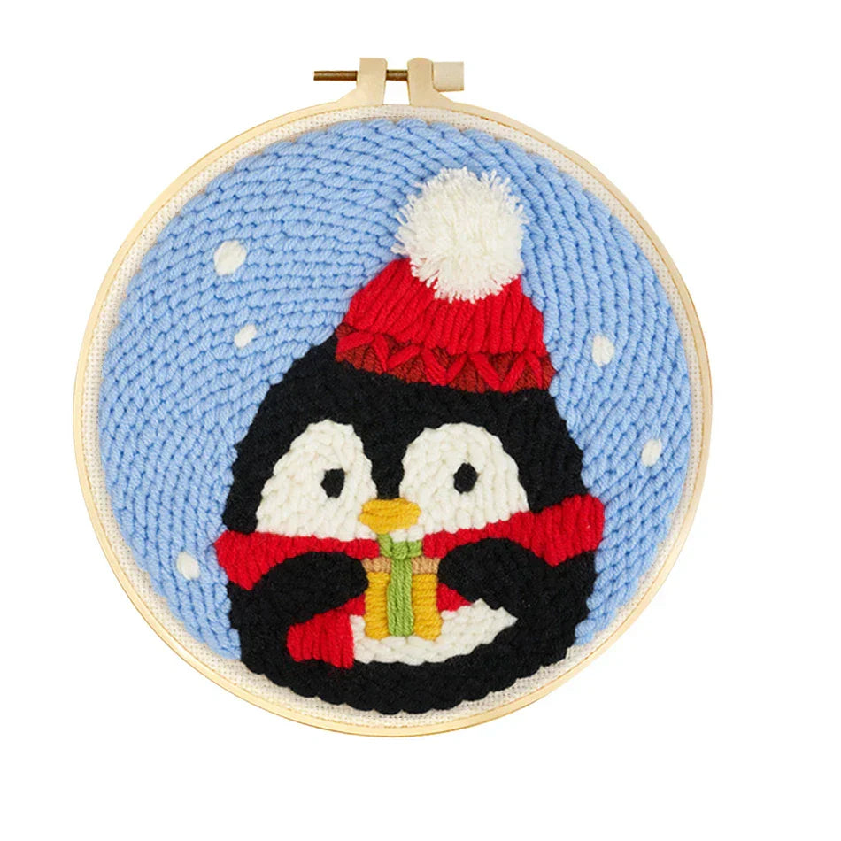 Penguin Embroidery Hoop - Punch Needle Kit