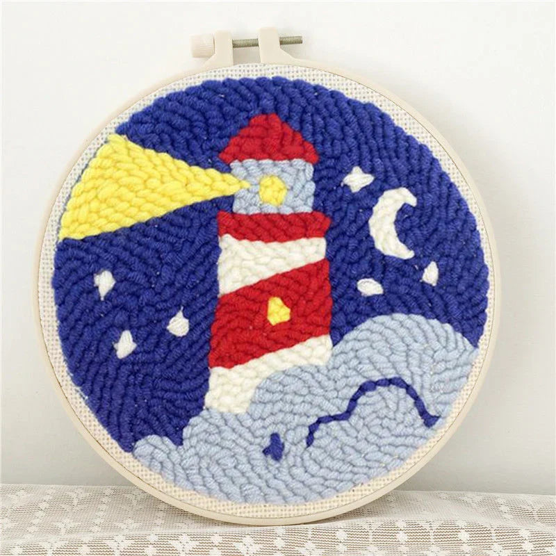 Lighthouse and Starry Night | 20x20cm | DIY Punch Needle Craft Kit  | 20x20cm