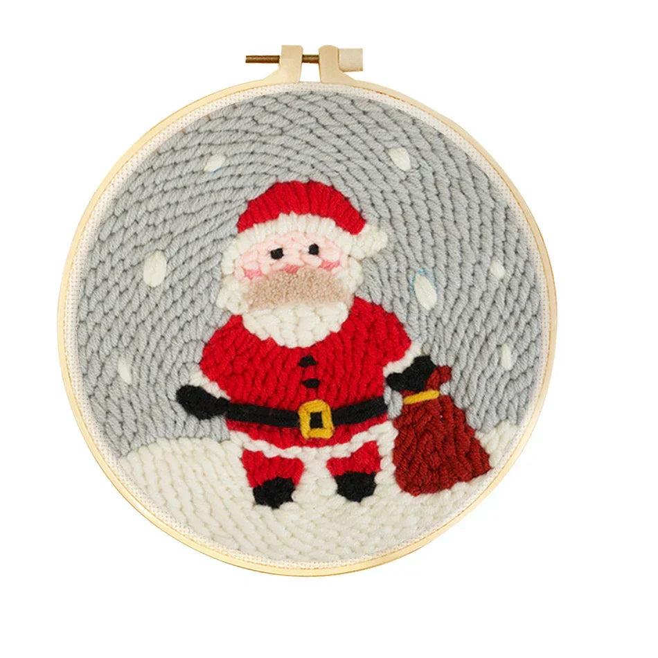 Santa Embroidery Hoop - Punch Needle Kit