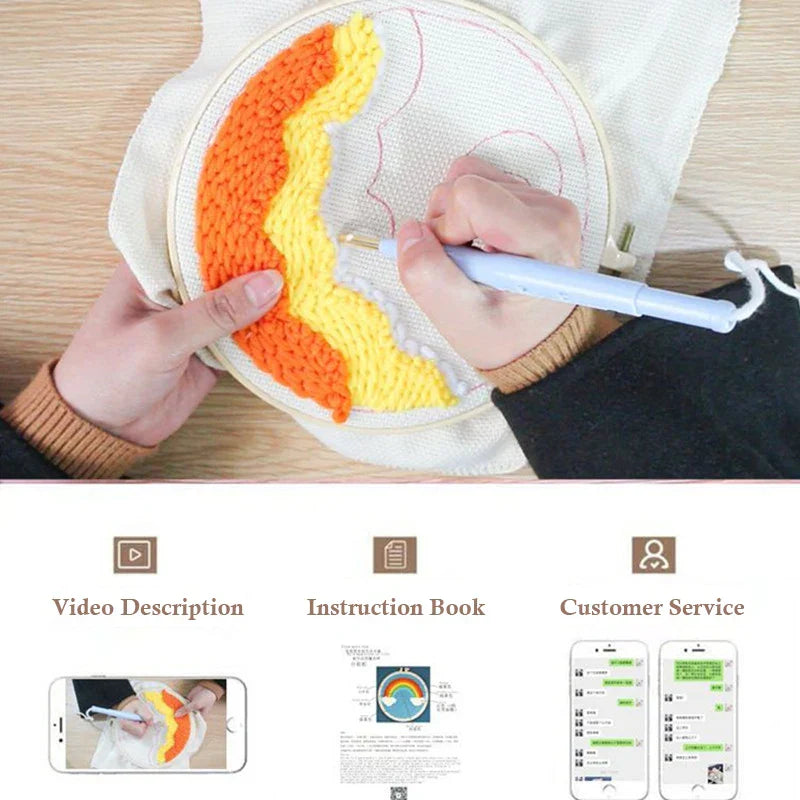 Hot Air Balloon & Rainbow | 25x30cm | DIY Punch Needle Craft Kit  | 25x30cm